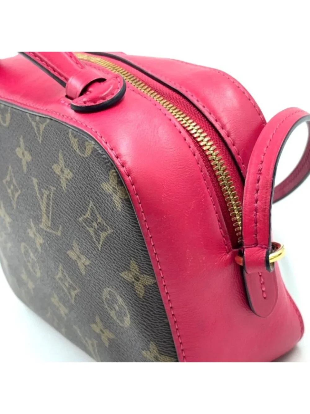 Louis Vuitton Saintonge Monogram Freesia Leather Pink Brown Shoulder Bag Gold
